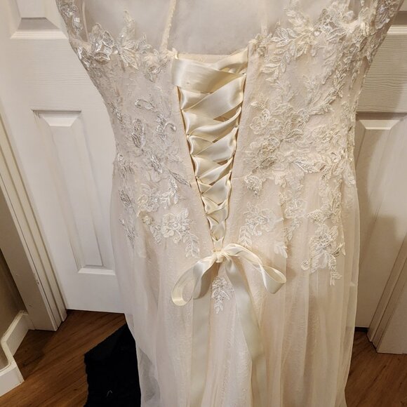 David Bridal Wedding Gown with Corset Tie Back Cream & Blush pink - Picture 4 of 4